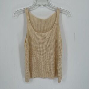 SHEIN Women's Beige Open Waffle Knit Sleeveless Boho Sweater Tank Top Size L